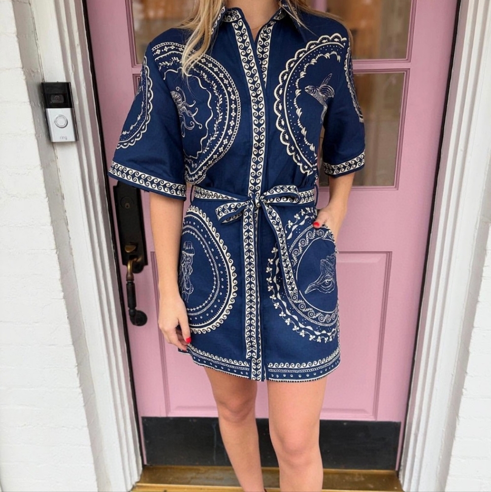 Alemais Oceane belted printed linen mini shirt dress - Picture 3 of 11